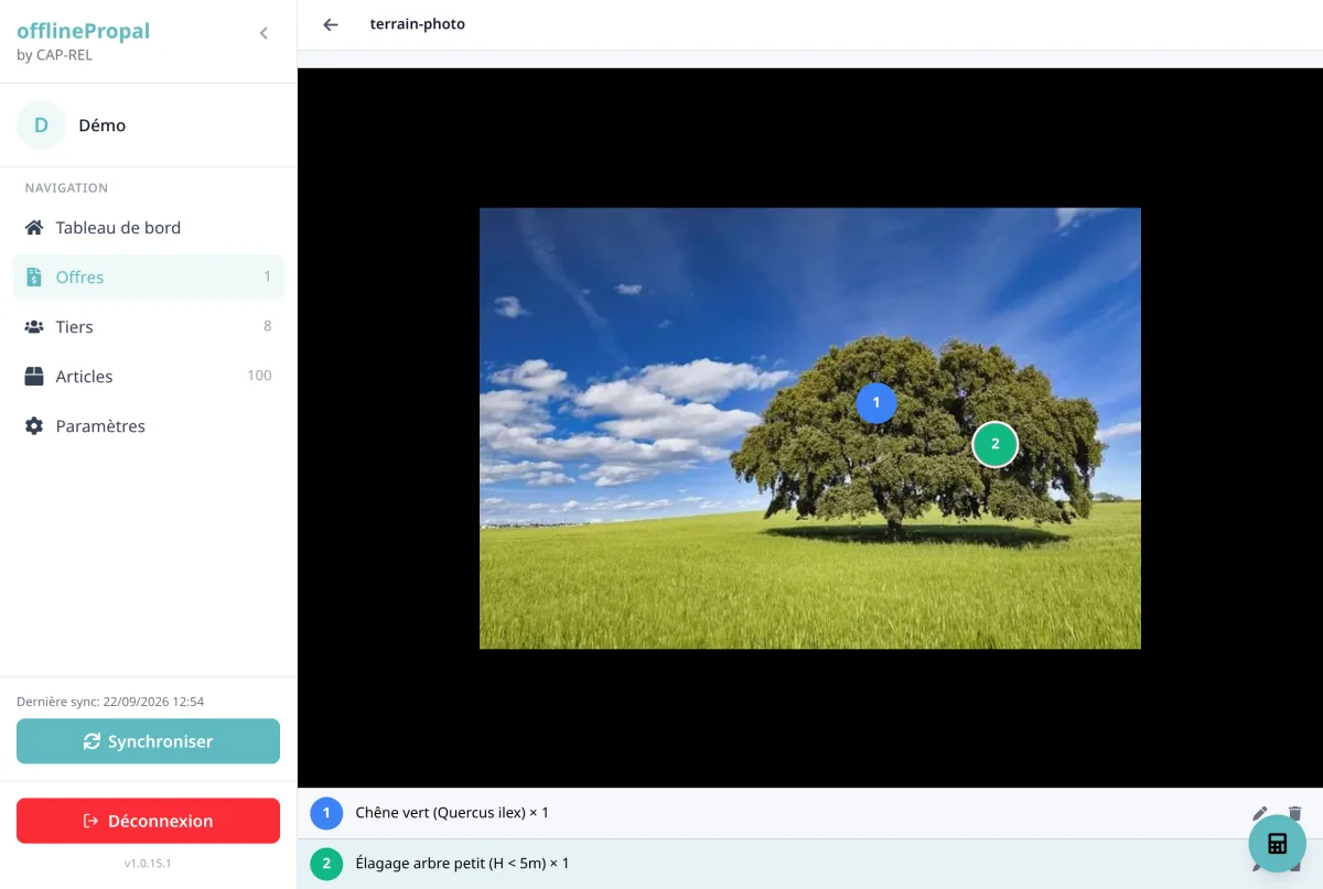 Photo editor with several markers dropped and the annotation list
