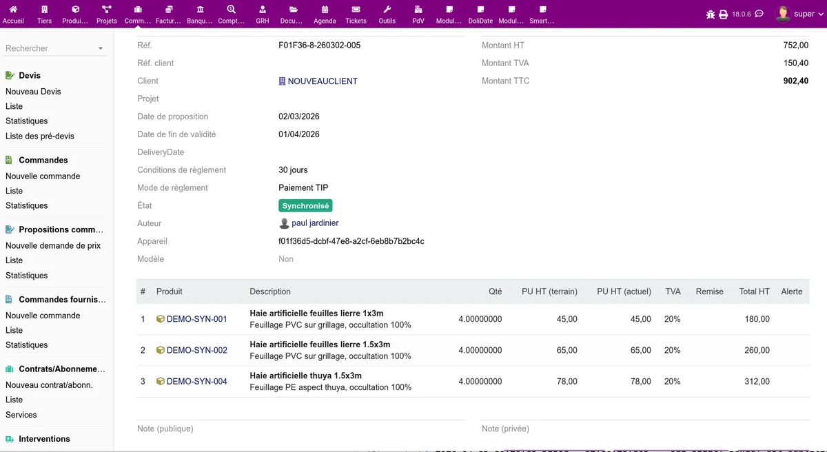 Offer detail sheet in the back office with the main information