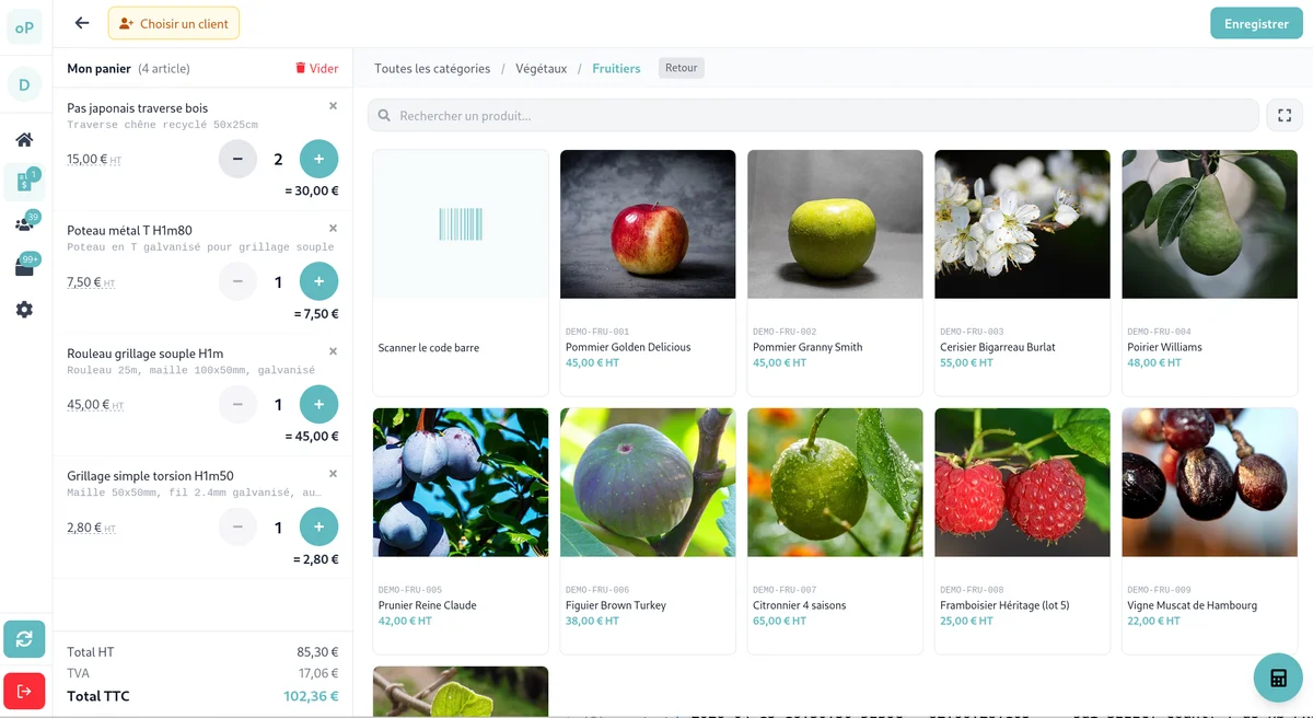 Quick creation page with the product category grid