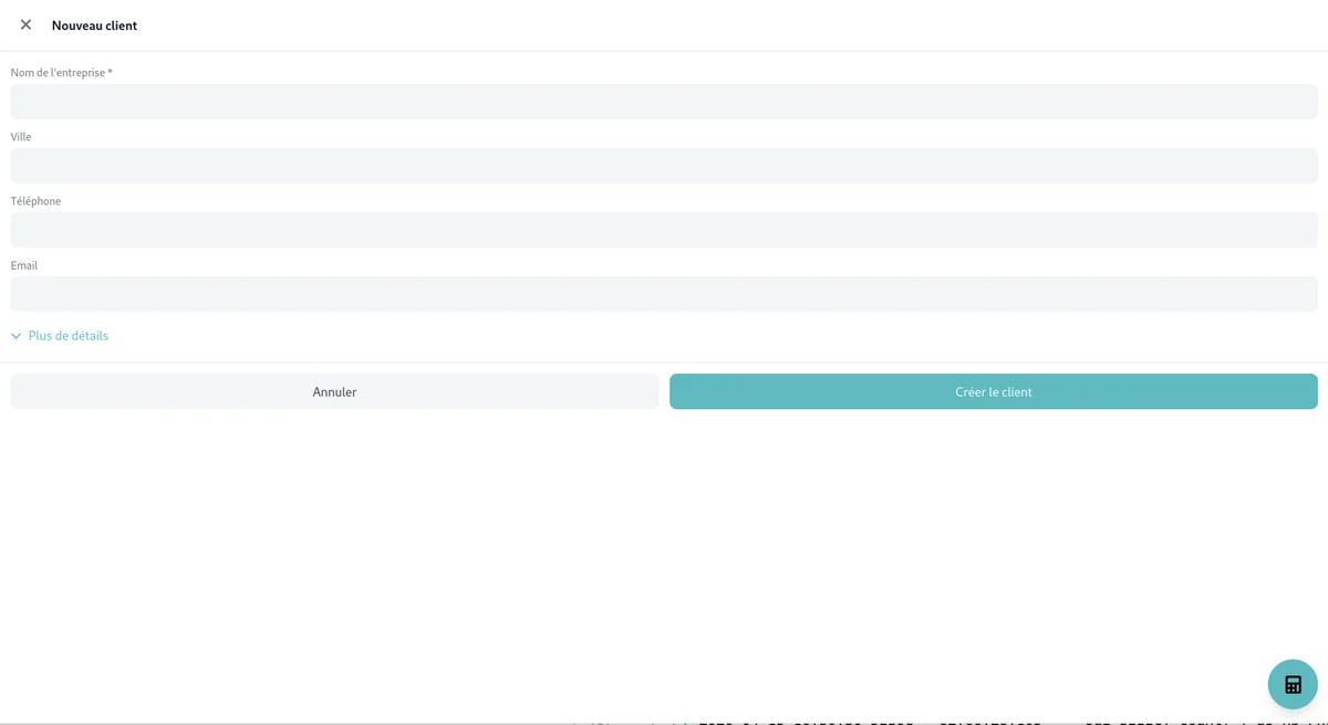 Creation form with the customer, date and commercial terms fields