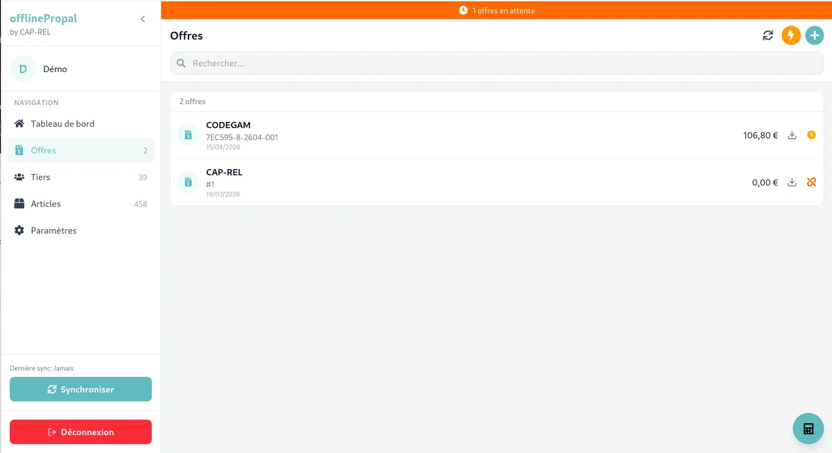 Offer list in the mobile application with the statuses and amounts