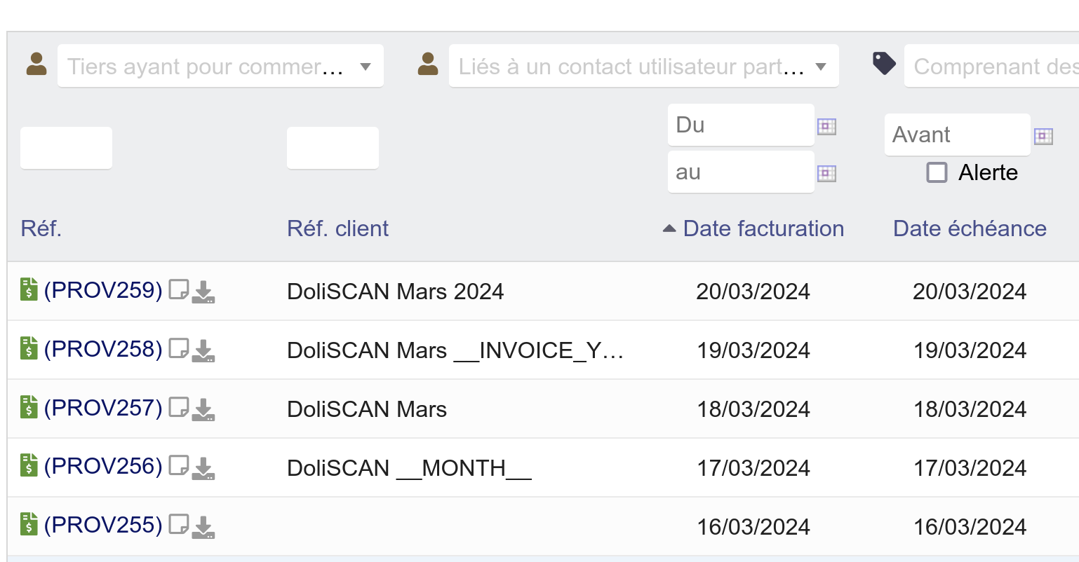 Factures générées avec référence client automatique