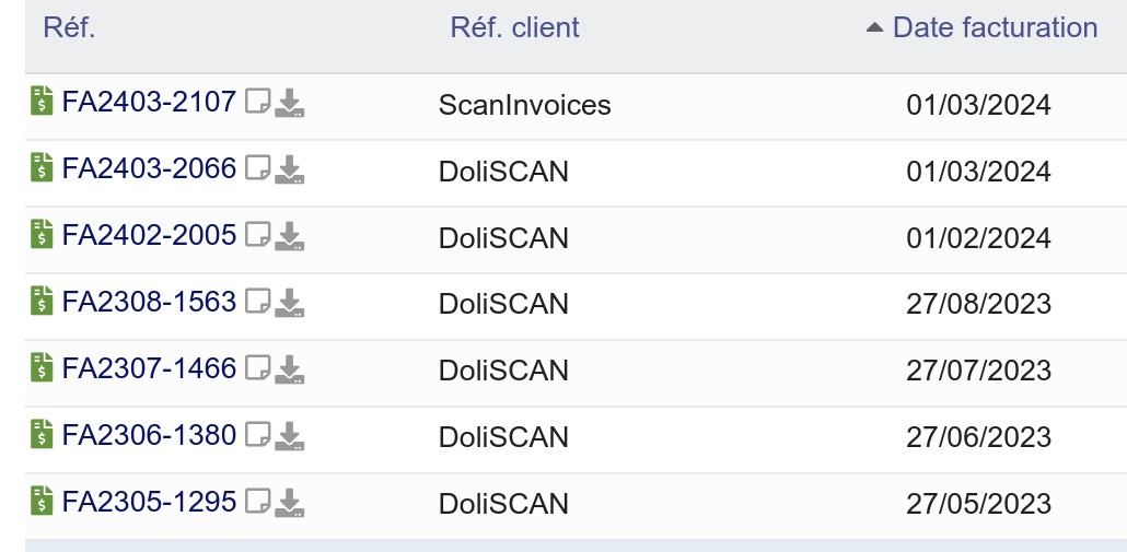 Liste avec référence client renseignée