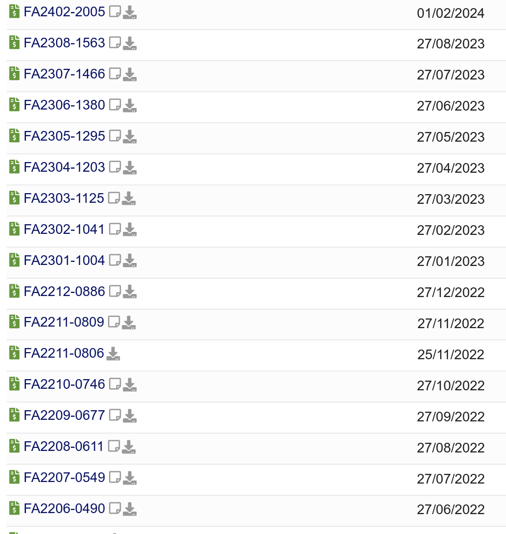 Exemple de liste de factures sans référence client