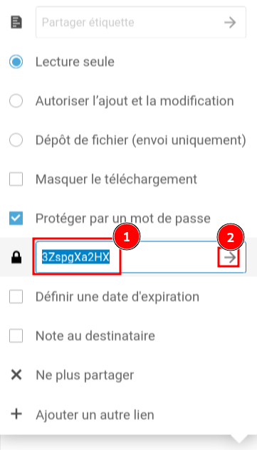 Choix du mot de passe et validation