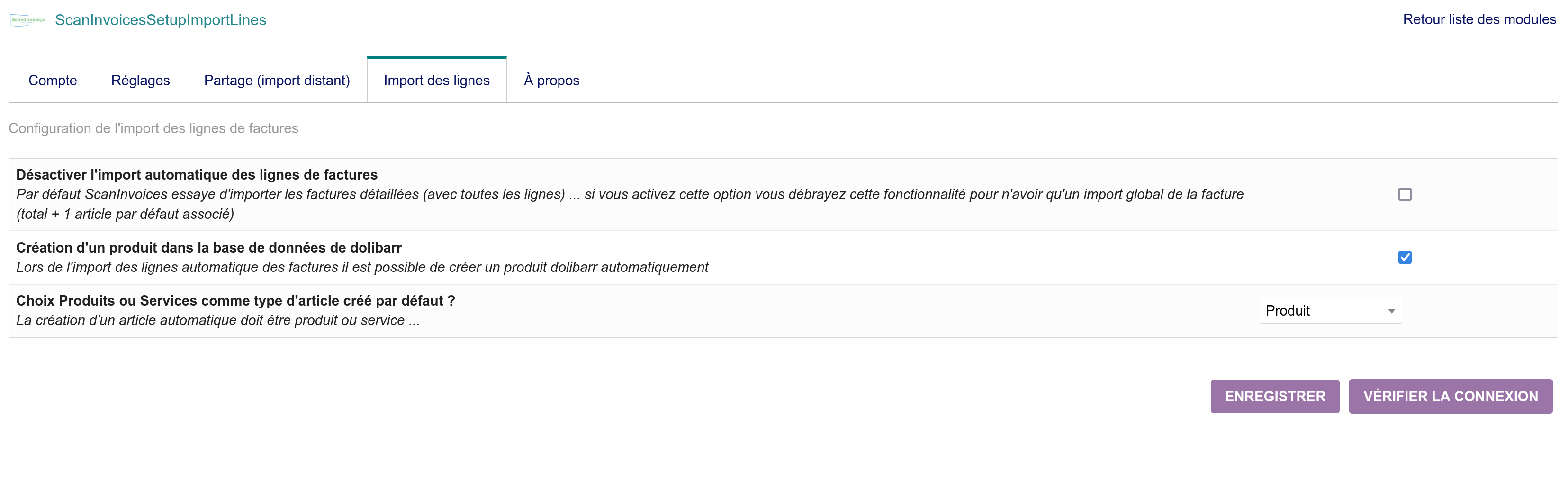 Configuration du module ScanInvoices
