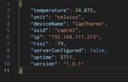Données de température accessibles via l'API JSON de l'ESP32