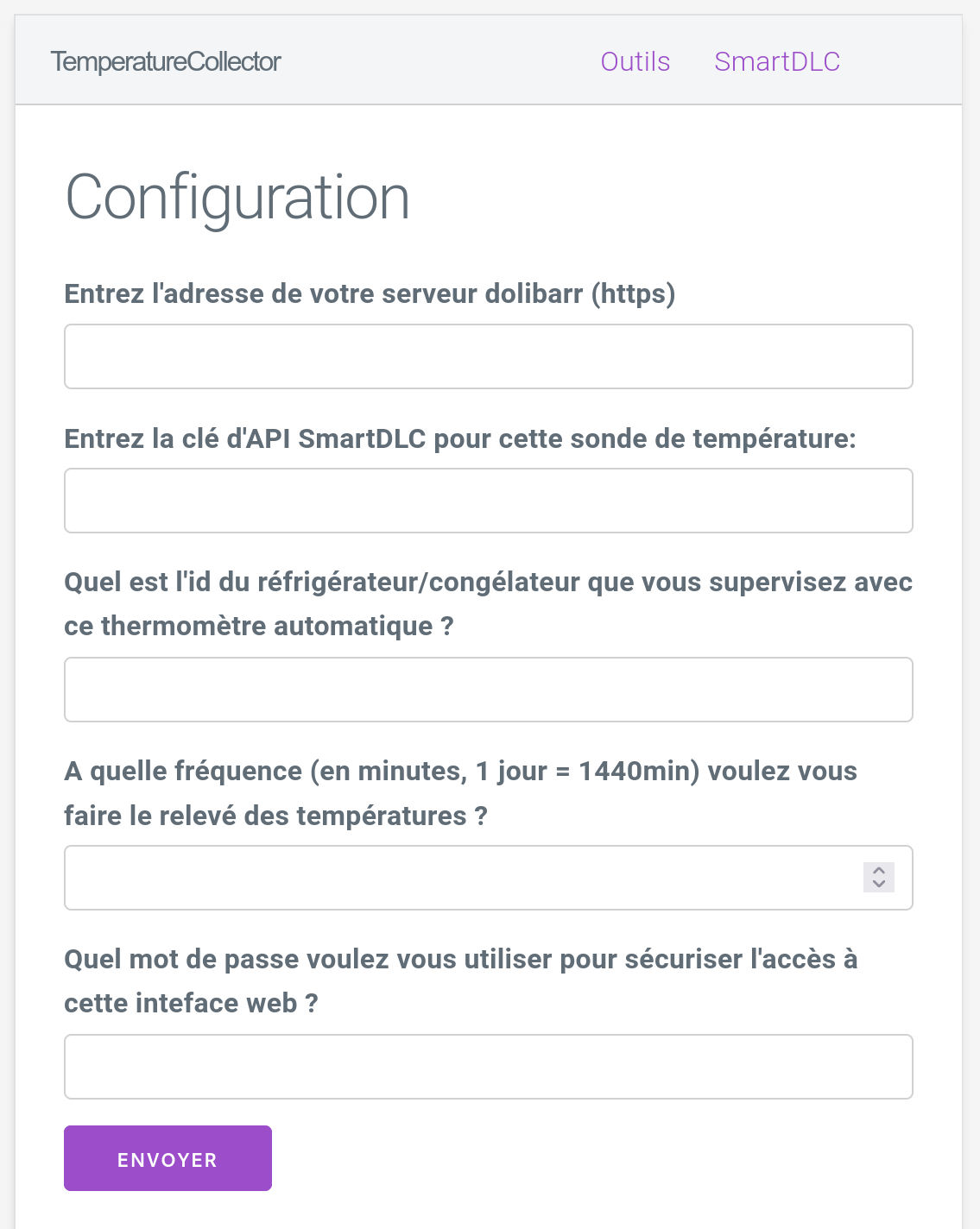 Interface de configuration de l'ESP32 (connexion Wi-Fi, serveur Dolibarr)
