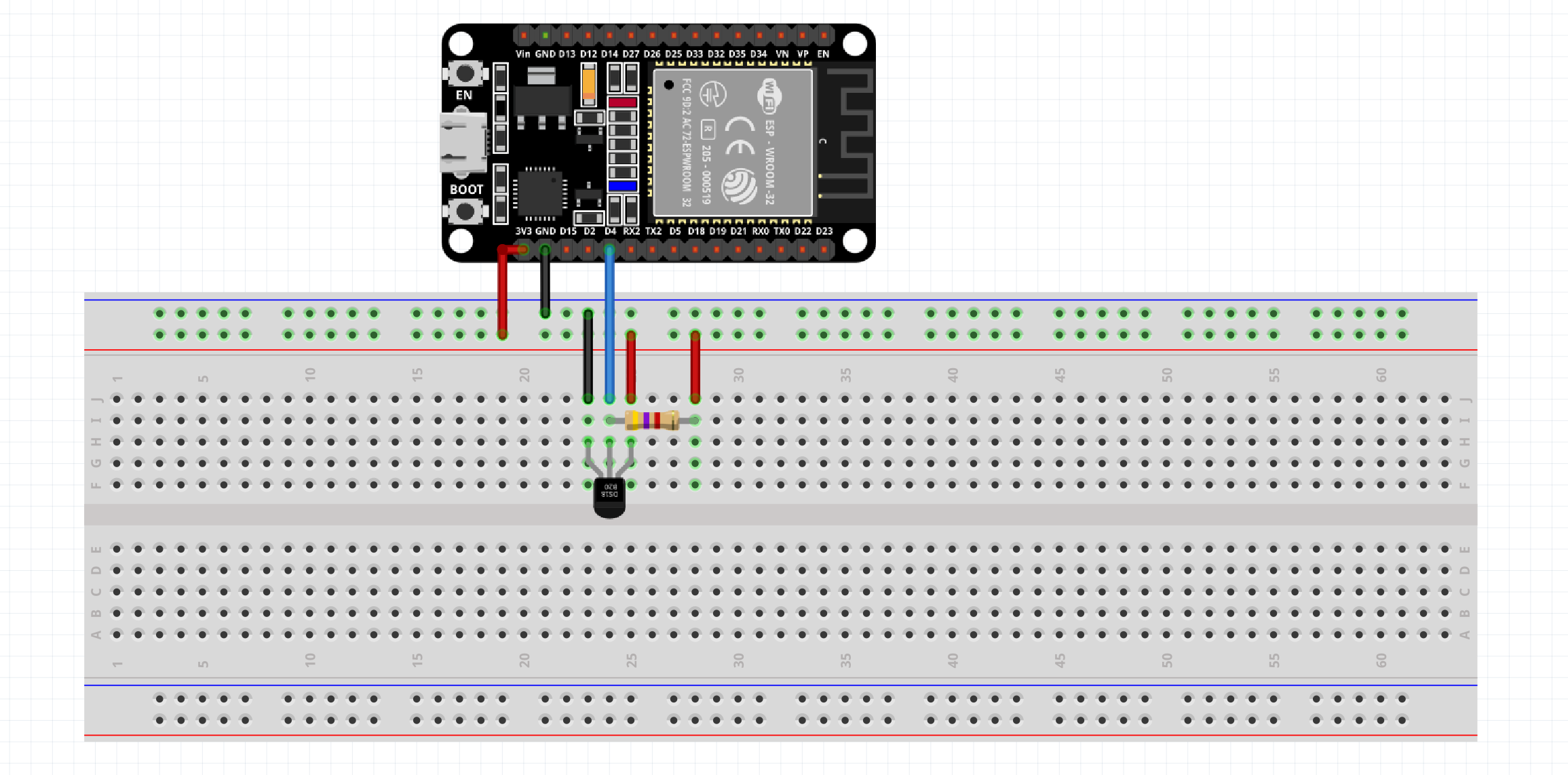 Schéma du montage basique : ESP32 et sonde de température