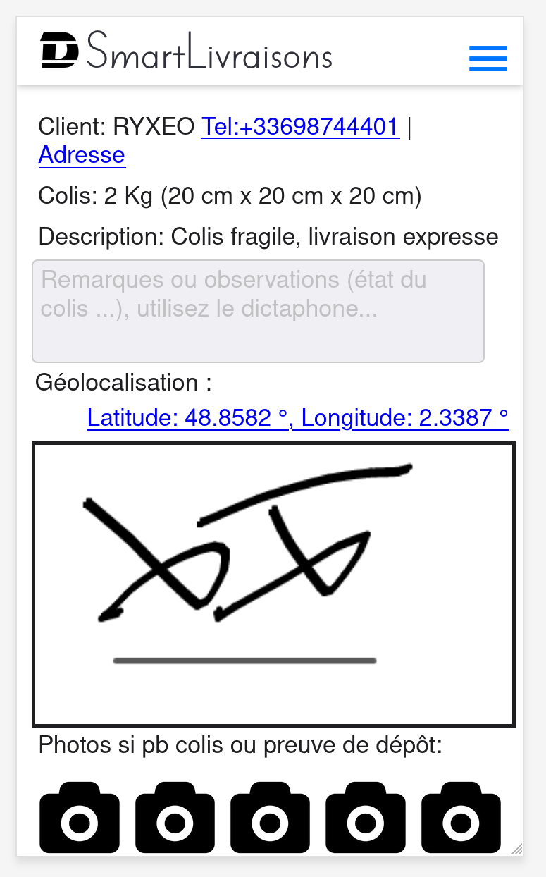 Détail d'une livraison avec les informations issues de la fiche Dolibarr
