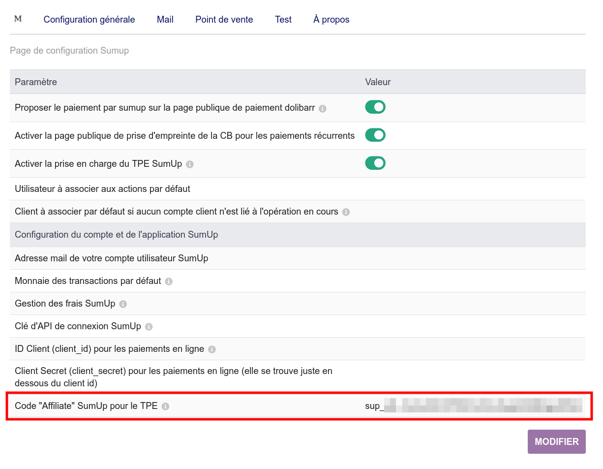 Affiliate Key à copier dans la configuration du module