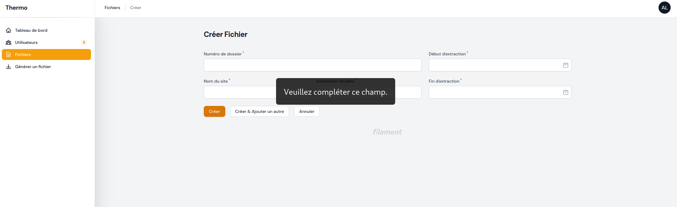 Création d'un nouveau dossier