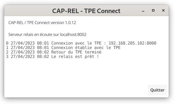 L'agent logiciel vérifie que le TPE est joignable au lancement, exemple sans erreur