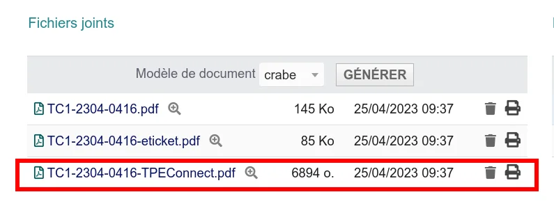 Ticket électronique CB dans les pièces liées à la facture